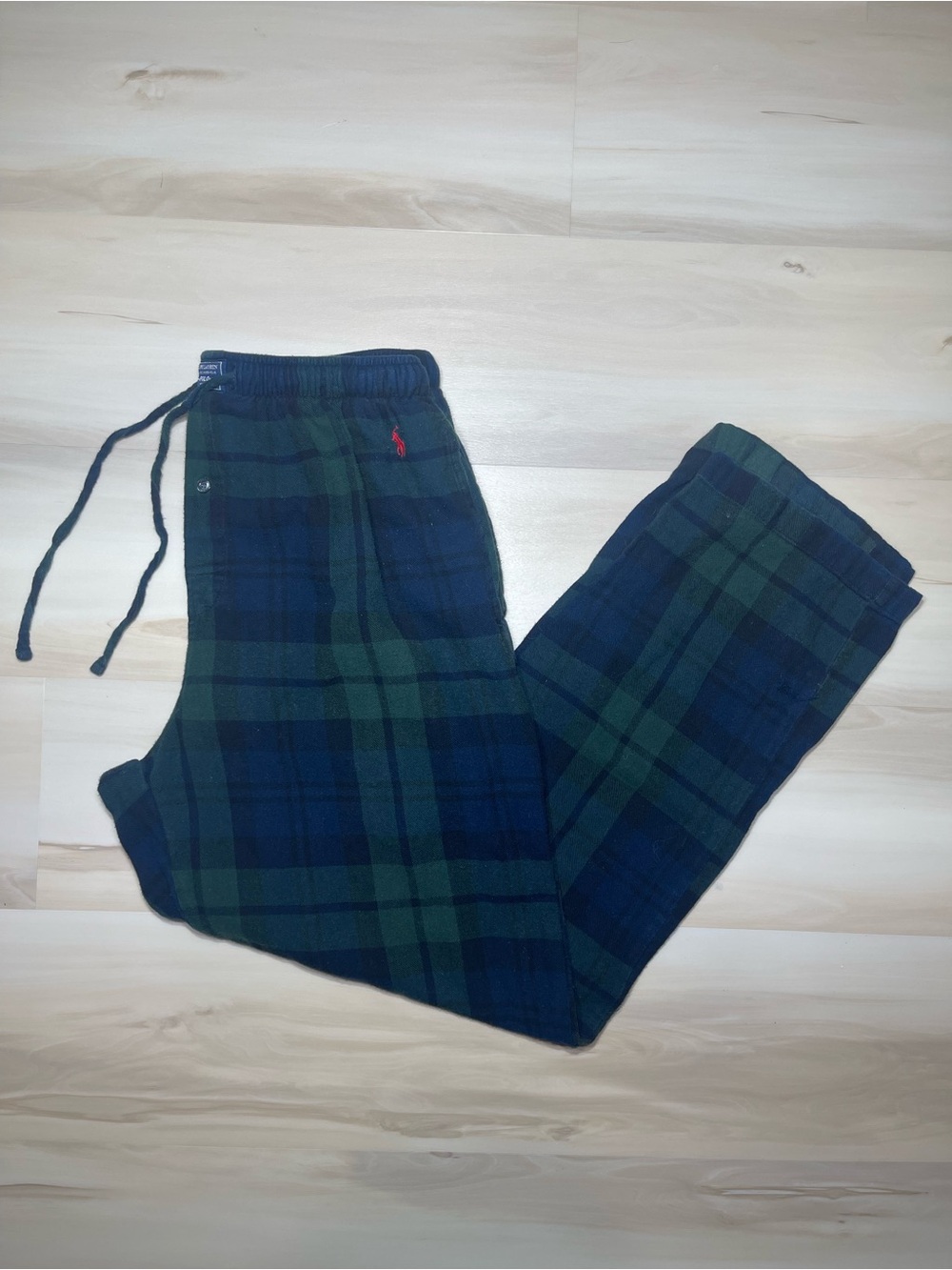 Polo Ralph Lauren Blue Green Plaid Sleep Pajama Flannel Pant Men's Sz L Red Logo